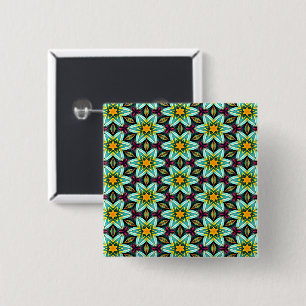 Bóton Quadrado 5.08cm Padrão Floral das Estrelas Verdes