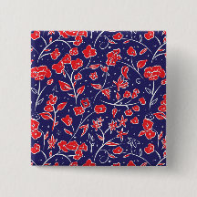 Padrão Floral Vermelho e Azul