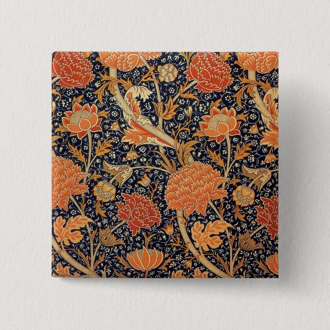 Bóton Quadrado 5.08cm Padrão Floral Vintage William Morris Cray (Frente)
