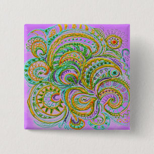 Bóton Quadrado 5.08cm Padrão Folk Art Fantasy