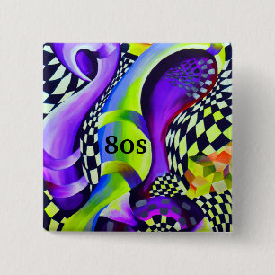 Bóton Quadrado 5.08cm Padrão Geométrico de Vintage Retro 80