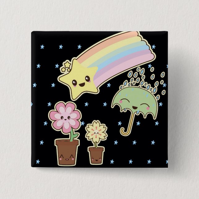 Bóton Quadrado 5.08cm Padrão meteorológico do arco-íris Kawaii tão fofo (Frente)