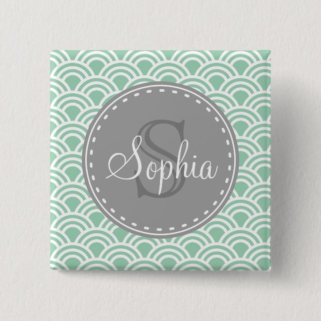 Bóton Quadrado 5.08cm Padrão Moderno da Cinza Monogramada (Frente)