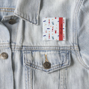 Bóton Quadrado 5.08cm Padrão Náutico, Padrão Marinho, Seu Nome