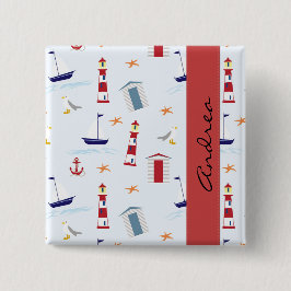 Bóton Quadrado 5.08cm Padrão Náutico, Padrão Marinho, Seu Nome