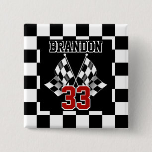 Bóton Quadrado 5.08cm Padrão Personalizado de Bandeira Xadrez Preto e Br