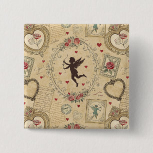 Bóton Quadrado 5.08cm Padrão Romântico do Cupido Vintage (1)