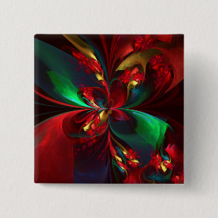 Bóton Quadrado 5.08cm Padrão Verde Vermelho Abstrato Floral Moderno #11