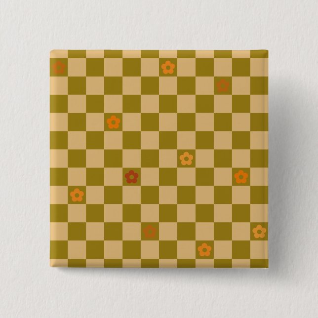 Bóton Quadrado 5.08cm Padrão Xadrez de Flores - Nº 02 (Frente)