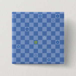 Bóton Quadrado 5.08cm Padrão Xadrez Floral Nº 01 - Azul Claro
