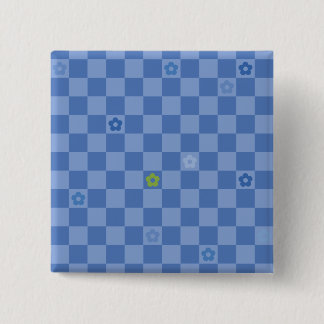 Bóton Quadrado 5.08cm Padrão Xadrez Floral Nº 01 - Azul Claro
