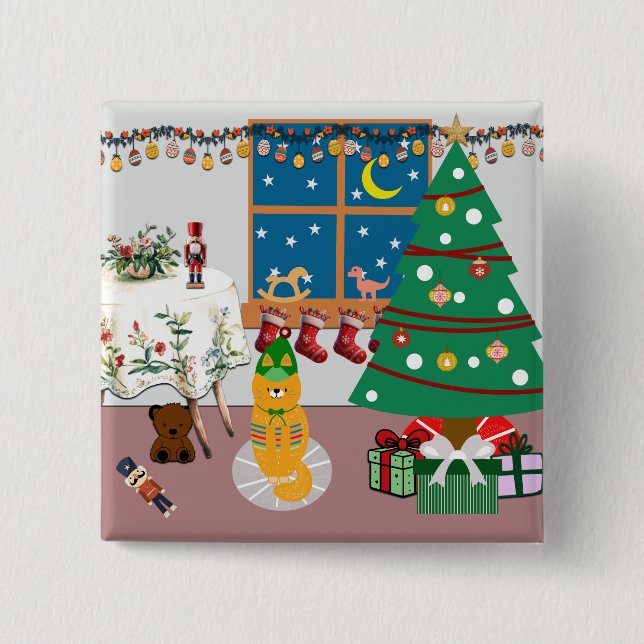 Bóton Quadrado 5.08cm Página inicial da ilustração de feriados (Frente)