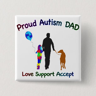 Bóton Quadrado 5.08cm Pai Autismo com Cão