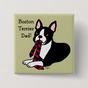 Bóton Quadrado 5.08cm Pai de Boston Terrier com laço 2