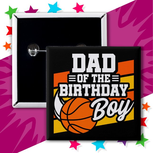 Bóton Quadrado 5.08cm Pai do Birthday Boy do Partido de Basquete para Cr (Criador carregado)