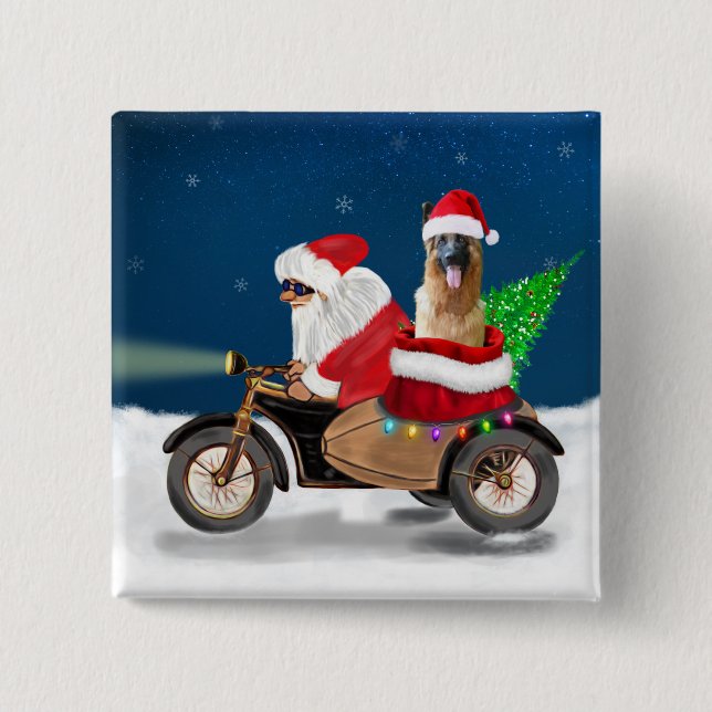 Bóton Quadrado 5.08cm Pai german shepherd Natal Papai Noel (Frente)