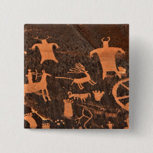 Bóton Quadrado 5.08cm Painel do Petroglyph da rocha do jornal - Utá