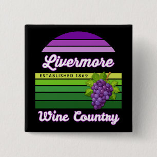 Bóton Quadrado 5.08cm País do Vinho de Livermore Uvas Listras Roxas Verd