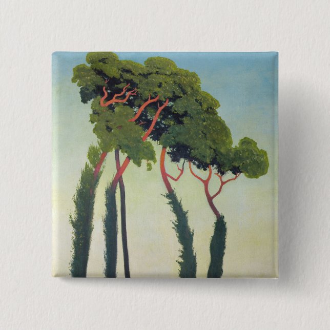 Bóton Quadrado 5.08cm Paisagem com Árvore, 1911 (Frente)