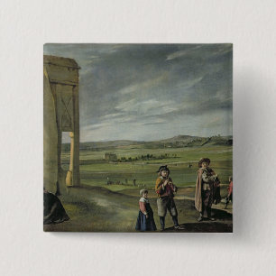 Bóton Quadrado 5.08cm Paisagem com camponeses, c.1640