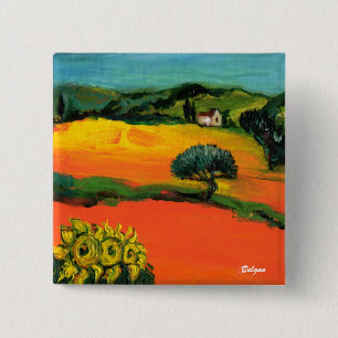 BÓTON QUADRADO 5.08CM PAISAGEM DA TOSCANA COM GIRASSÓIS