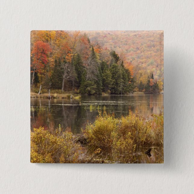Bóton Quadrado 5.08cm Paisagem de outono com lago, Vermont, EUA 3 (Frente)