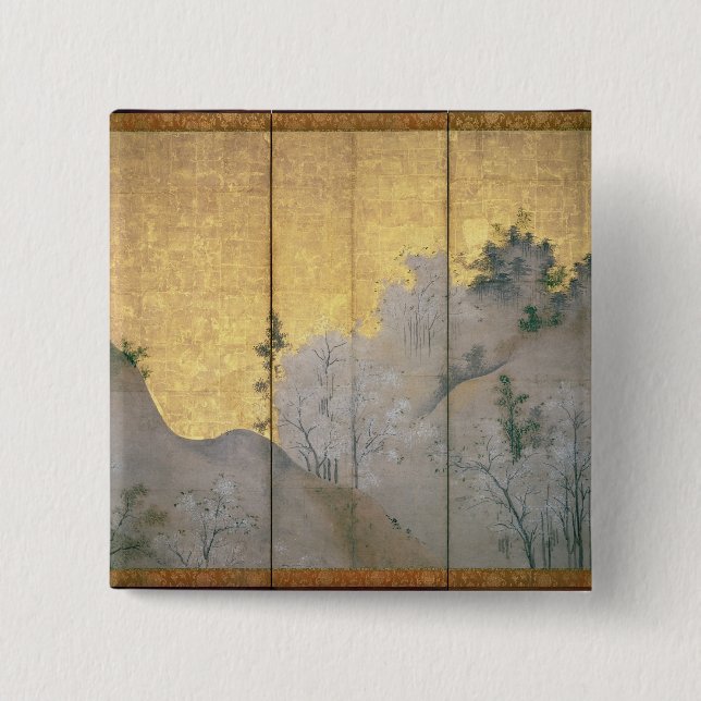 Bóton Quadrado 5.08cm Paisagem do primavera (Frente)