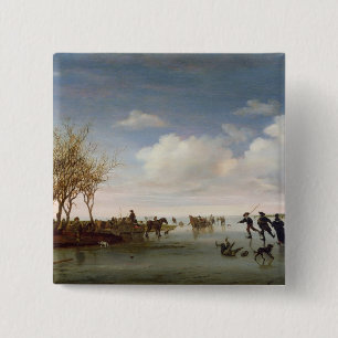 Bóton Quadrado 5.08cm Paisagem holandesa com patinadores