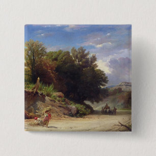 Bóton Quadrado 5.08cm Paisagem nos subúrbios de Roma, 1853