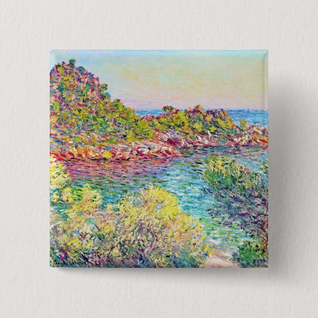 Bóton Quadrado 5.08cm Paisagem perto de Monte Carlo (por Claude Monet) (Frente)