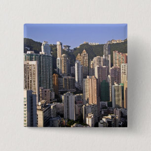 Bóton Quadrado 5.08cm paisagem urbana de Hong Kong, China