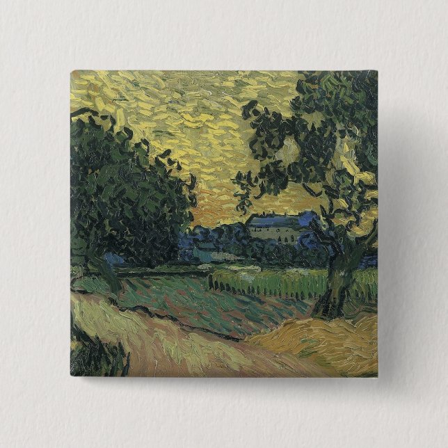 Bóton Quadrado 5.08cm Paisagem Van Gogh em Twilight (Frente)