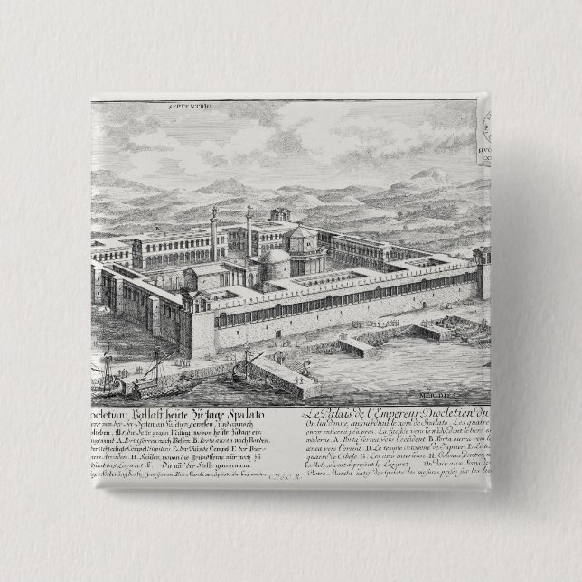 Bóton Quadrado 5.08cm Palácio de Diocletian (245-313), separação, (Frente)
