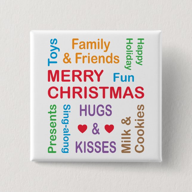 Bóton Quadrado 5.08cm Palavras de Natal do Natal (Frente)