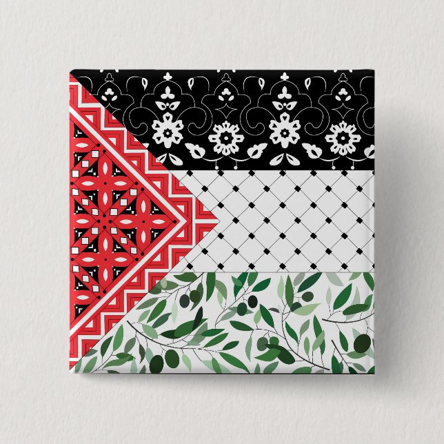 Bóton Quadrado 5.08cm Palestina Flag Falastini Trabalho de arte Kuffiyeh (Frente)