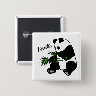 Bóton Quadrado 5.08cm Panda Gigante Come Bambu Nome  