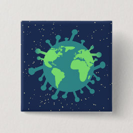 Bóton Quadrado 5.08cm Pandemia Global (Partícula Vírus) (Infecção Viral)