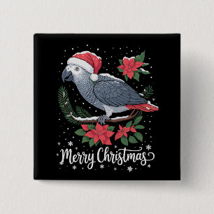 Bóton Quadrado 5.08cm Papagaio Africano Cinzento de Natal
