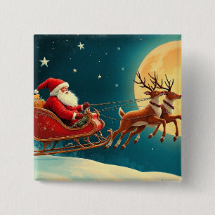 Bóton Quadrado 5.08cm Papai Noel em trenó