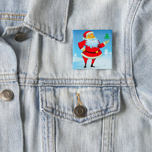 Bóton Quadrado 5.08cm Papai Noel Whimsso com Mini Árvore de Natal