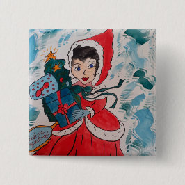 Bóton Quadrado 5.08cm Papais noeis Auxiliares no Natal