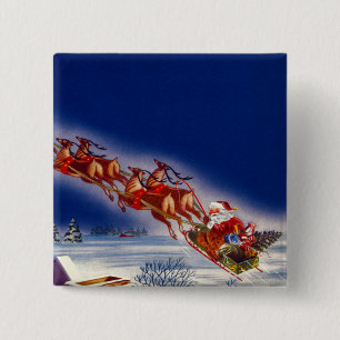 Bóton Quadrado 5.08cm Papais noeis em seu Sleigh
