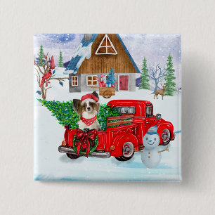 Bóton Quadrado 5.08cm Papillon Dog Em Neve De Caminhão No Parto De Natal