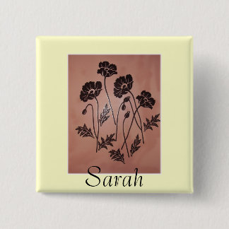 Bóton Quadrado 5.08cm Papoilas de veludo do vintage