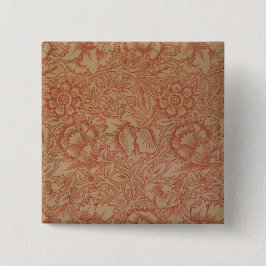 Bóton Quadrado 5.08cm Papoula Rosa (por William Morris) (Padrão Vintage)