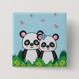 Bóton Quadrado 5.08cm Par de Pandas