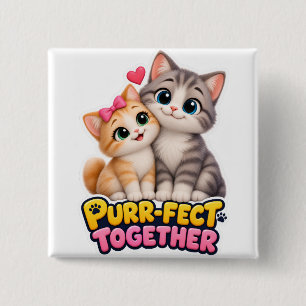 Bóton Quadrado 5.08cm Par Perfeito Juntos Casal de Gatos Fofos Amor Engr