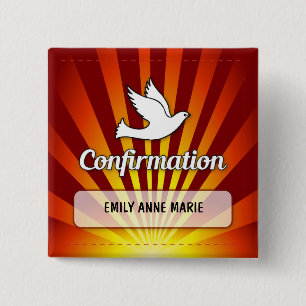 Bóton Quadrado 5.08cm Parabéns Confirmation Dove com Dourado vermelho