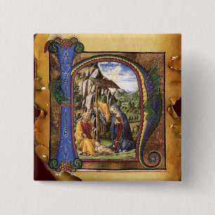 BÓTON QUADRADO 5.08CM PARCHE DE NATAL MONOGRAMA DA NATIVIDADE