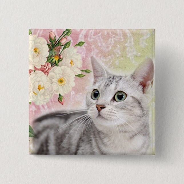 Bóton Quadrado 5.08cm Pare para cheirar os rosas (Frente)